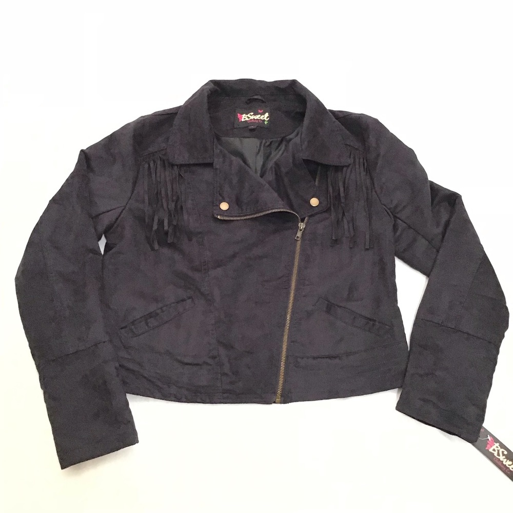 Faux Suede Fringe Black Jacket